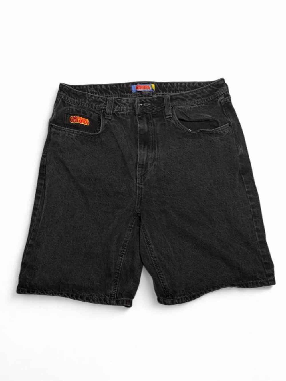 Y2K EMPYRE Faded Black Baggy Denim Jorts Graffiti Spray Can *DeadStock* Size 34